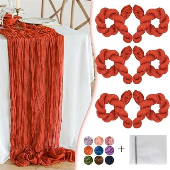 Burnt Orange Cheesecloth Table Runner 6 Pack 35" Boho Gauze 120 inches - Picture 7 of 7